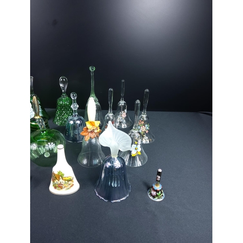 81 - Collection of glass and coloured glass bells including hand decorated and Mary Gregory