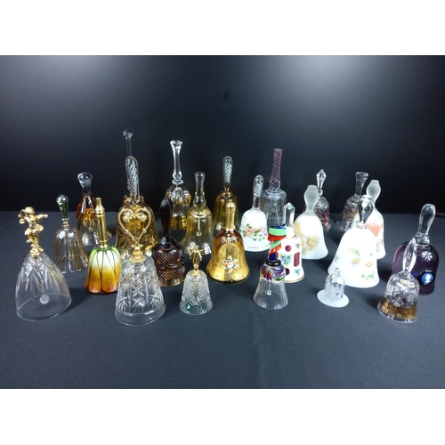 82 - Collection of glass and coloured glass bells including hand decorated and bohemian glass