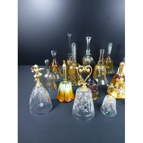 82 - Collection of glass and coloured glass bells including hand decorated and bohemian glass