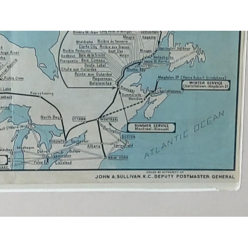 91 - Original 1936 Canada Airmail map issued by John A Sullivan Deputy Postmaster General 42cm x 35cm