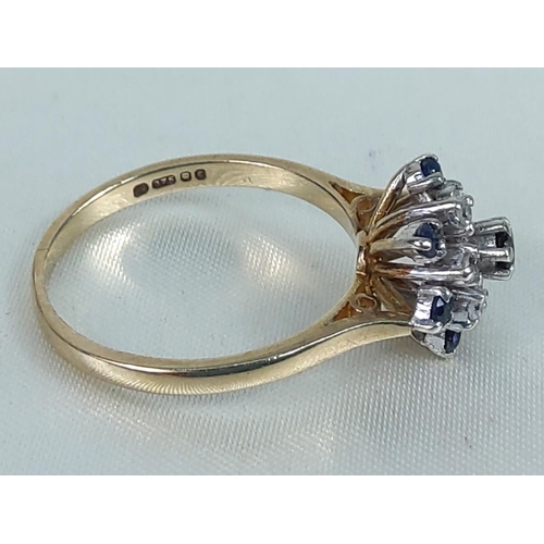 194 - 9ct gold sapphire and diamond cluster ring, size S