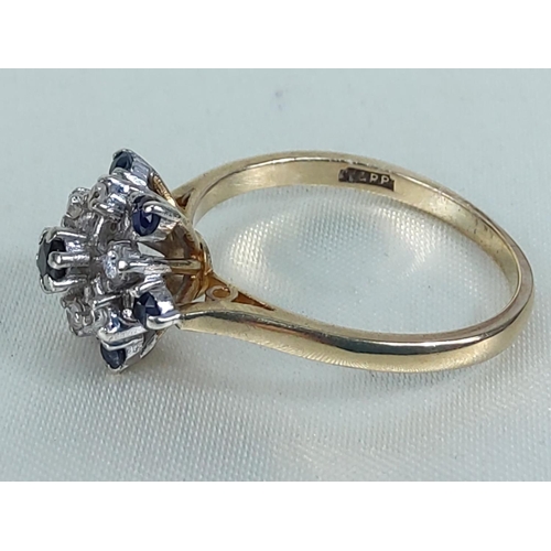 194 - 9ct gold sapphire and diamond cluster ring, size S