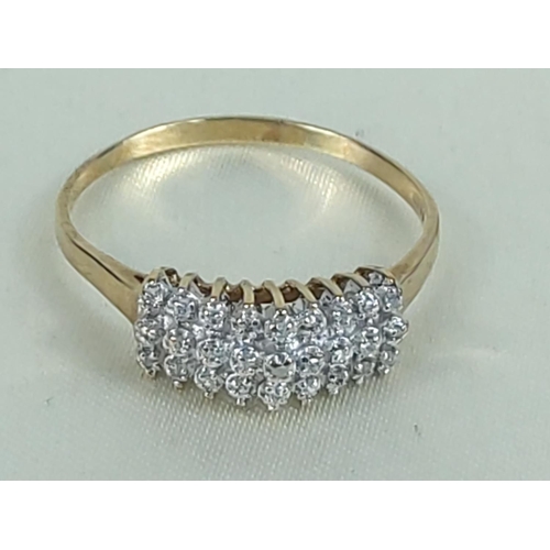 196 - 9ct gold 3 row diamond half hoop ring, size V