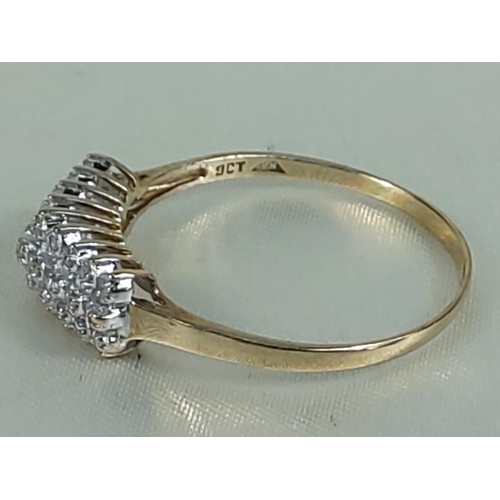 196 - 9ct gold 3 row diamond half hoop ring, size V