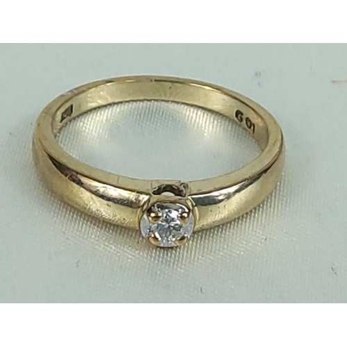 198 - 9ct gold diamond solitaire ring, size O