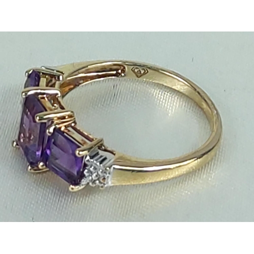 201 - 9ct gold amethyst and diamond cluster ring, size O