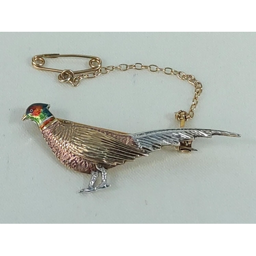 213 - 9ct gold enamelled pheasant brooch, 4.1g