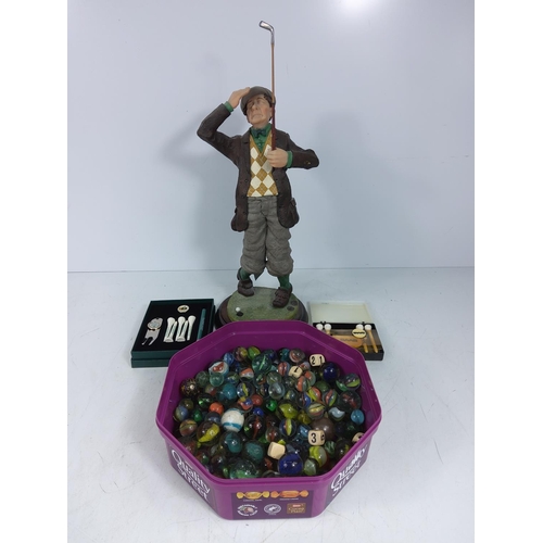 9 - Marbles, golfing figure and golfing tees