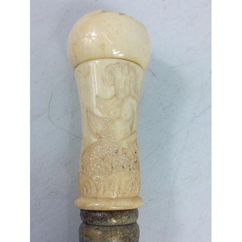 126 - Bone handled walking stick with naked lady figure