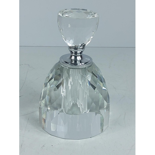 129 - Large cut glass scent bottle, 15cms in height