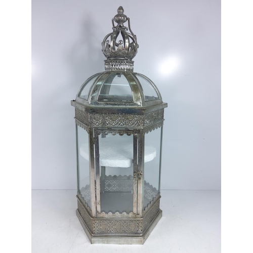 154 - Large metal and glass lantern, 60cms in height