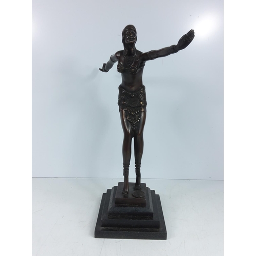 73 - Deco style dancing lady on marble base, 42cms in height