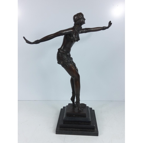 73 - Deco style dancing lady on marble base, 42cms in height