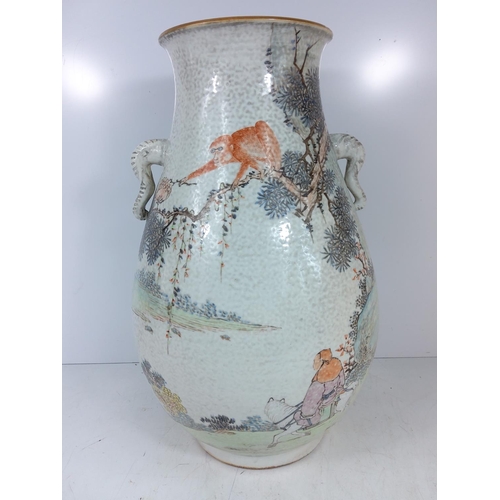 95 - Very large oriental decorated vase, signed, 45cms in height