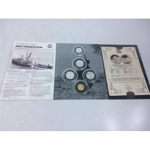 219 - Cased set of 5 Dunkirk commemorative coins, 4 silver and one 9ct gold weighing 8g, with certificates