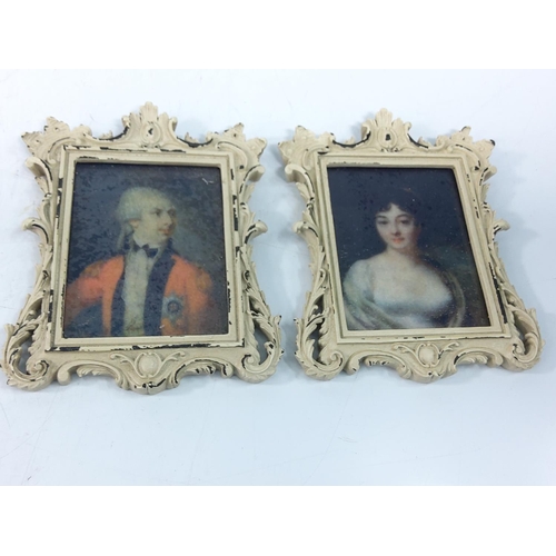 221 - 2 white framed miniatures, 13 x 11cms