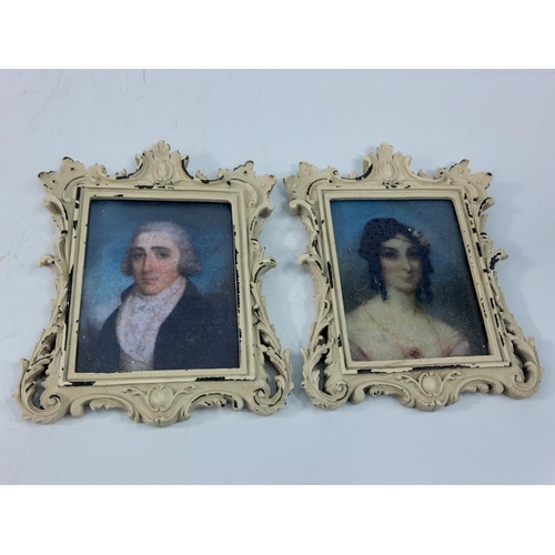 228 - 2 square framed miniatures, 13 x 11cms