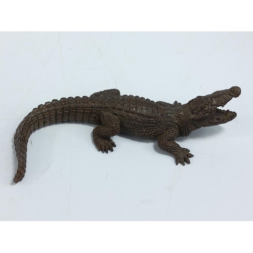 246 - Signed, high quality, very detailed, oriental bronze crocodile