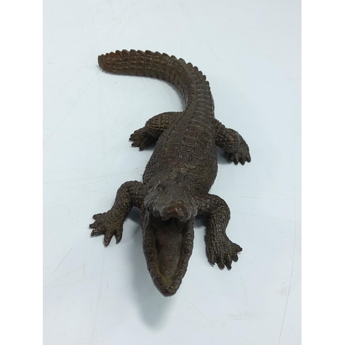 246 - Signed, high quality, very detailed, oriental bronze crocodile