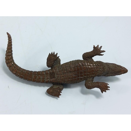 246 - Signed, high quality, very detailed, oriental bronze crocodile