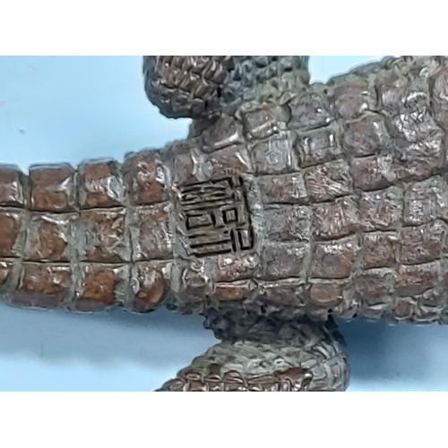 246 - Signed, high quality, very detailed, oriental bronze crocodile