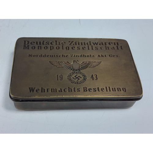 248 - Reproduction Nazi brass Christmas tin, 13 x 8.5 x 3.5cms