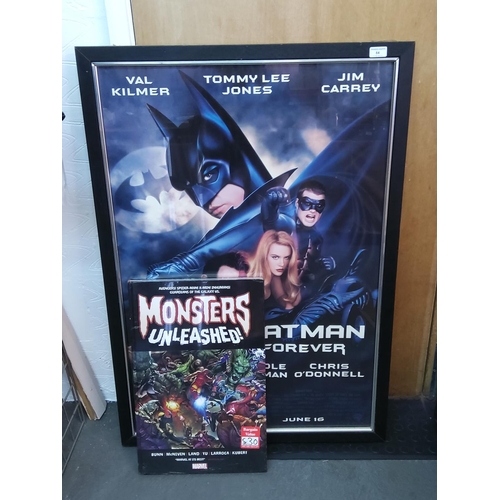 65C - Marvel 'Monsters Unleashed' book, sealed and a Batman Forever framed poster, poster being 110 x 76cm... 