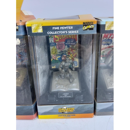 65Q - 3 boxed Marvel pewter figures