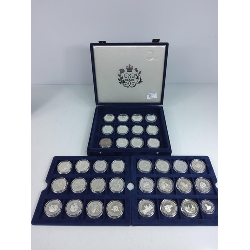 257 - Cased set of 35 commemorative silver proof coins plus one proof silver commemorative coin