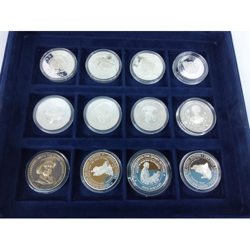 257 - Cased set of 35 commemorative silver proof coins plus one proof silver commemorative coin