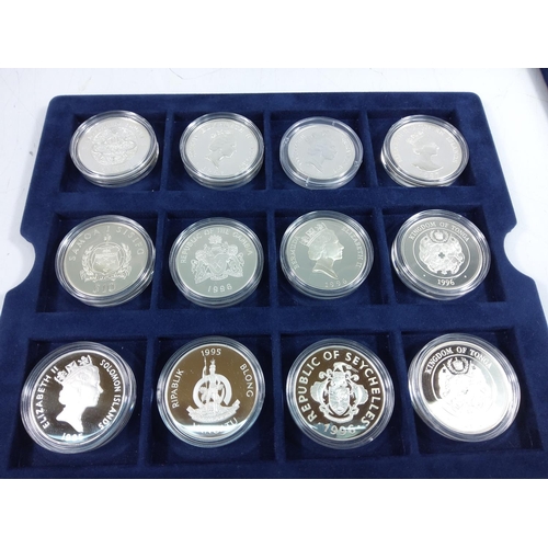 257 - Cased set of 35 commemorative silver proof coins plus one proof silver commemorative coin