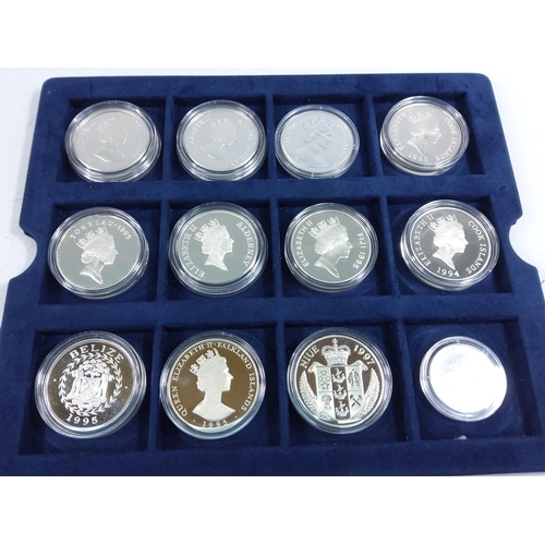 257 - Cased set of 35 commemorative silver proof coins plus one proof silver commemorative coin