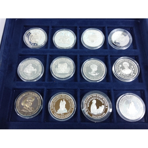 257 - Cased set of 35 commemorative silver proof coins plus one proof silver commemorative coin