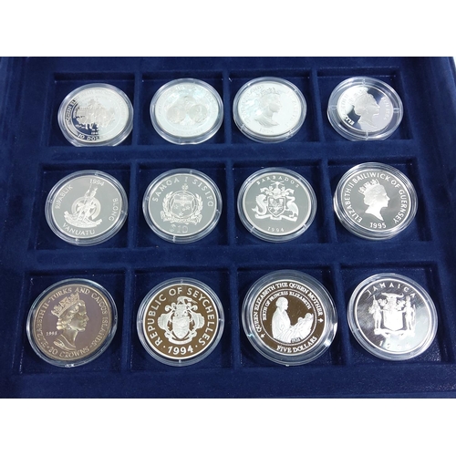 257 - Cased set of 35 commemorative silver proof coins plus one proof silver commemorative coin