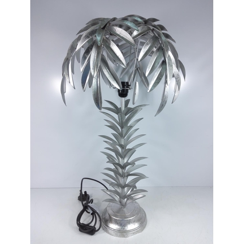 62 - Silver coloured palm tree table lamp