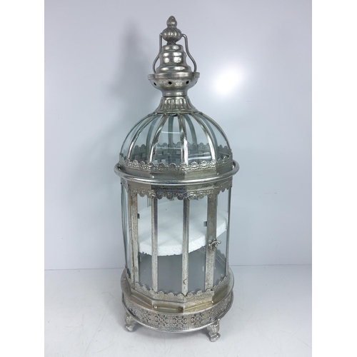 130 - Large metal and glass lantern, 60cms in height