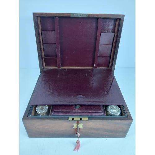 102 - Antique brass inlaid ladies vanity box with fully fitted interior complete with original key