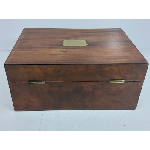 102 - Antique brass inlaid ladies vanity box with fully fitted interior complete with original key