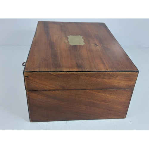 102 - Antique brass inlaid ladies vanity box with fully fitted interior complete with original key