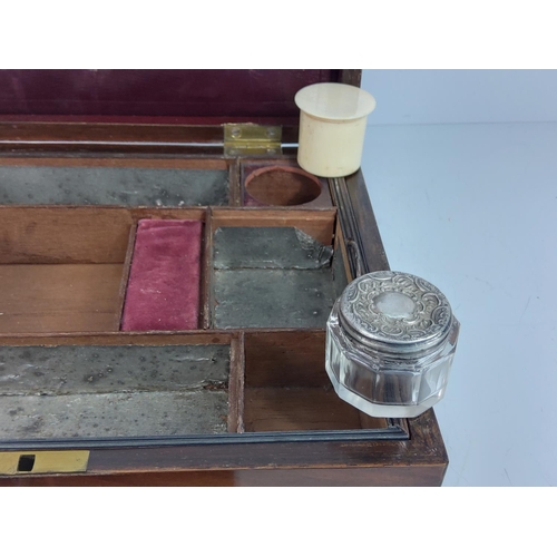 102 - Antique brass inlaid ladies vanity box with fully fitted interior complete with original key