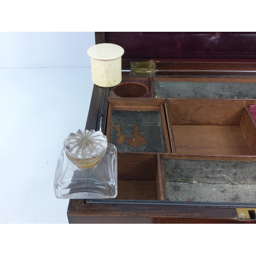 102 - Antique brass inlaid ladies vanity box with fully fitted interior complete with original key