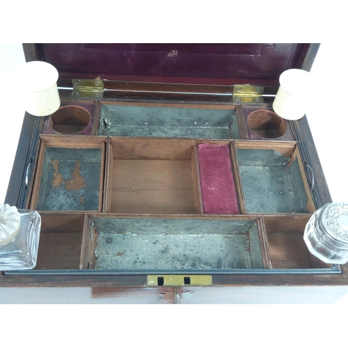 102 - Antique brass inlaid ladies vanity box with fully fitted interior complete with original key