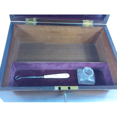 102 - Antique brass inlaid ladies vanity box with fully fitted interior complete with original key