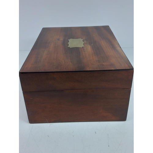 102 - Antique brass inlaid ladies vanity box with fully fitted interior complete with original key