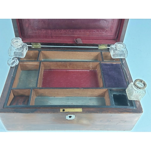 103 - Antique Mother of Pearl inlaid ladies vanity box with fitted interior, with key