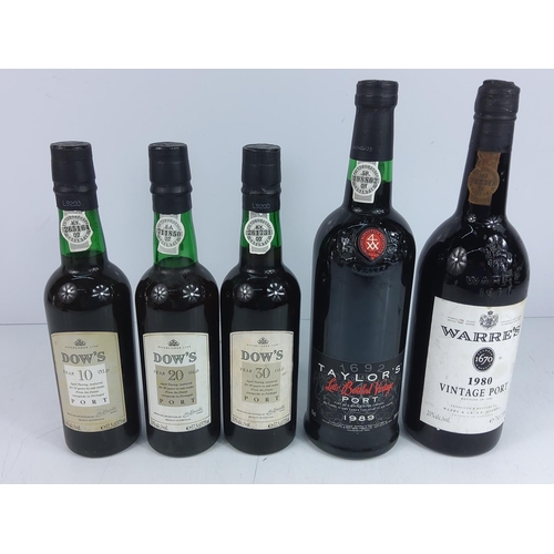 98 - 5 bottles of port by Warres, Taylors, Dow's