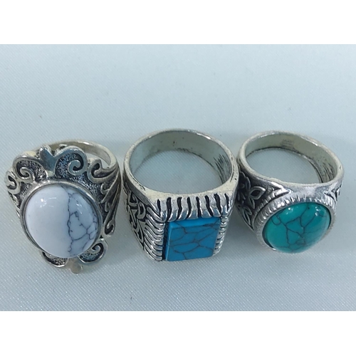 270 - 3 white metal stone set rings, sizes R, S & Q