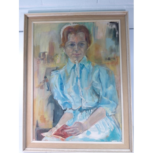 47 - Large oil on board portrait of a lady