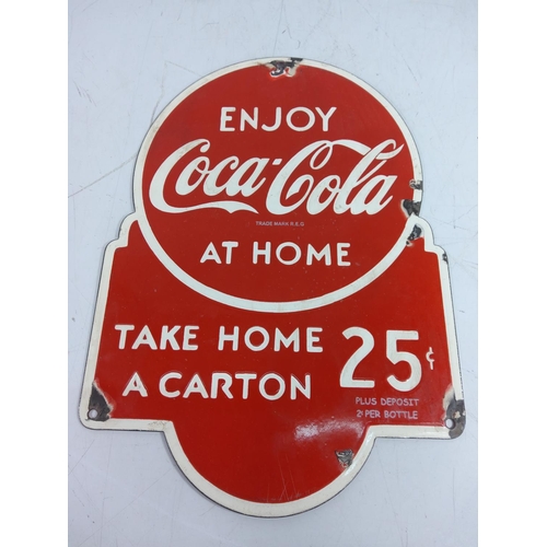 144 - Coca Cola enamel advertising sign, 36 x 26cms