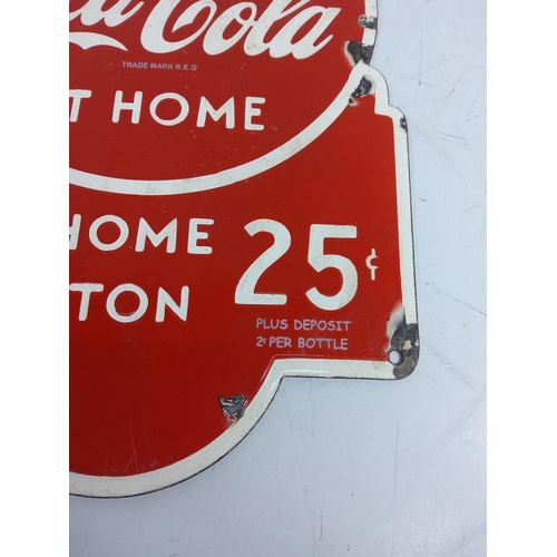 144 - Coca Cola enamel advertising sign, 36 x 26cms